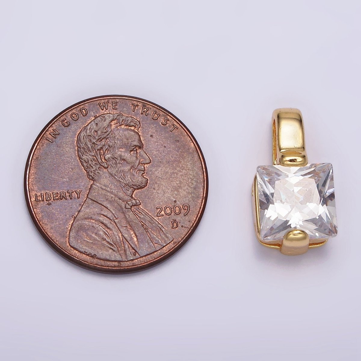 24K Gold Filled Clear Square CZ Solitaire Pendant | N1941
