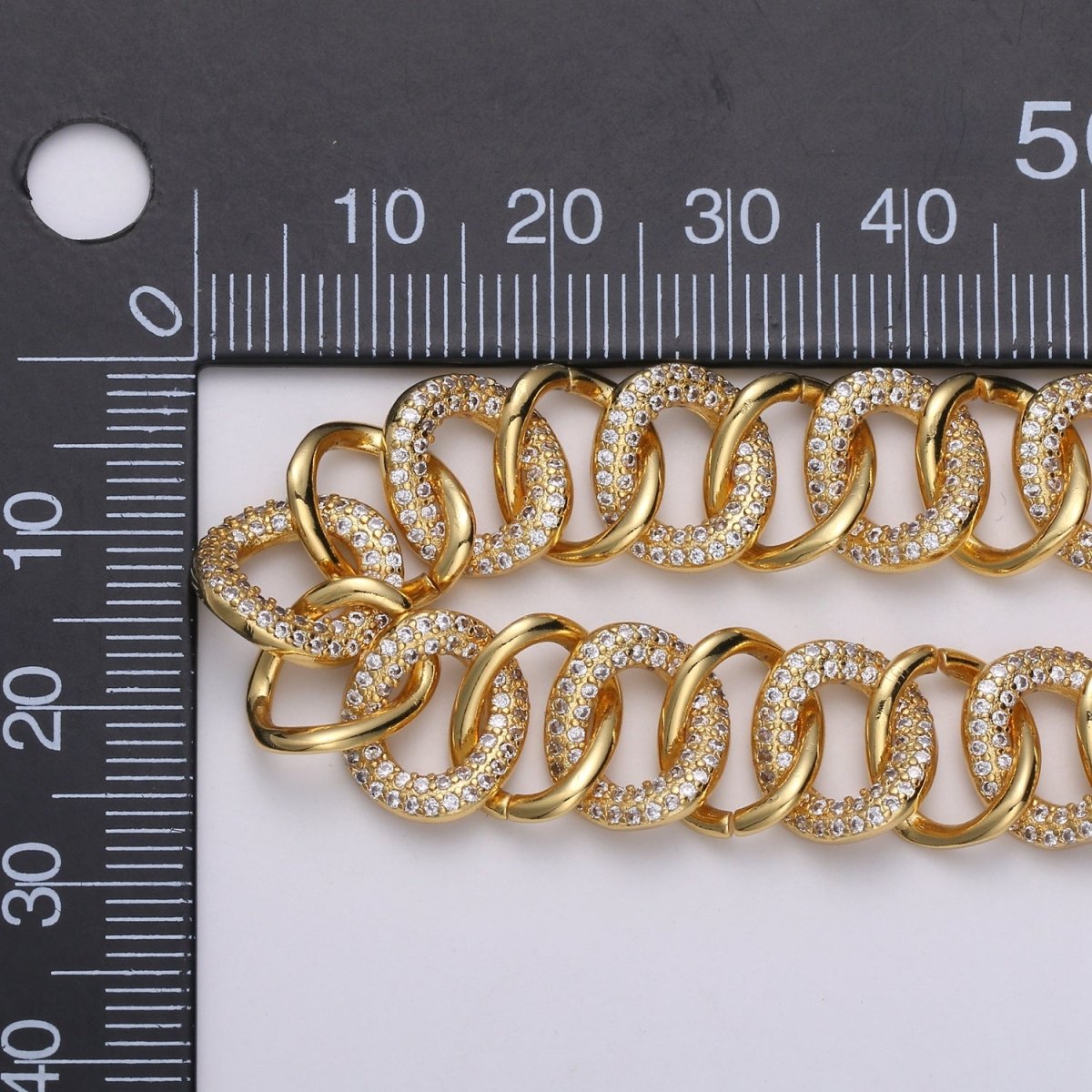 24K Gold Filled Cluster CZ CURB Rolo Chain by Yard, Sand Cubic Curb Chain, Fancy Roll Chain with Cubic Zirconia For Jewelry Making | ROLL-318 Clearance Pricing
