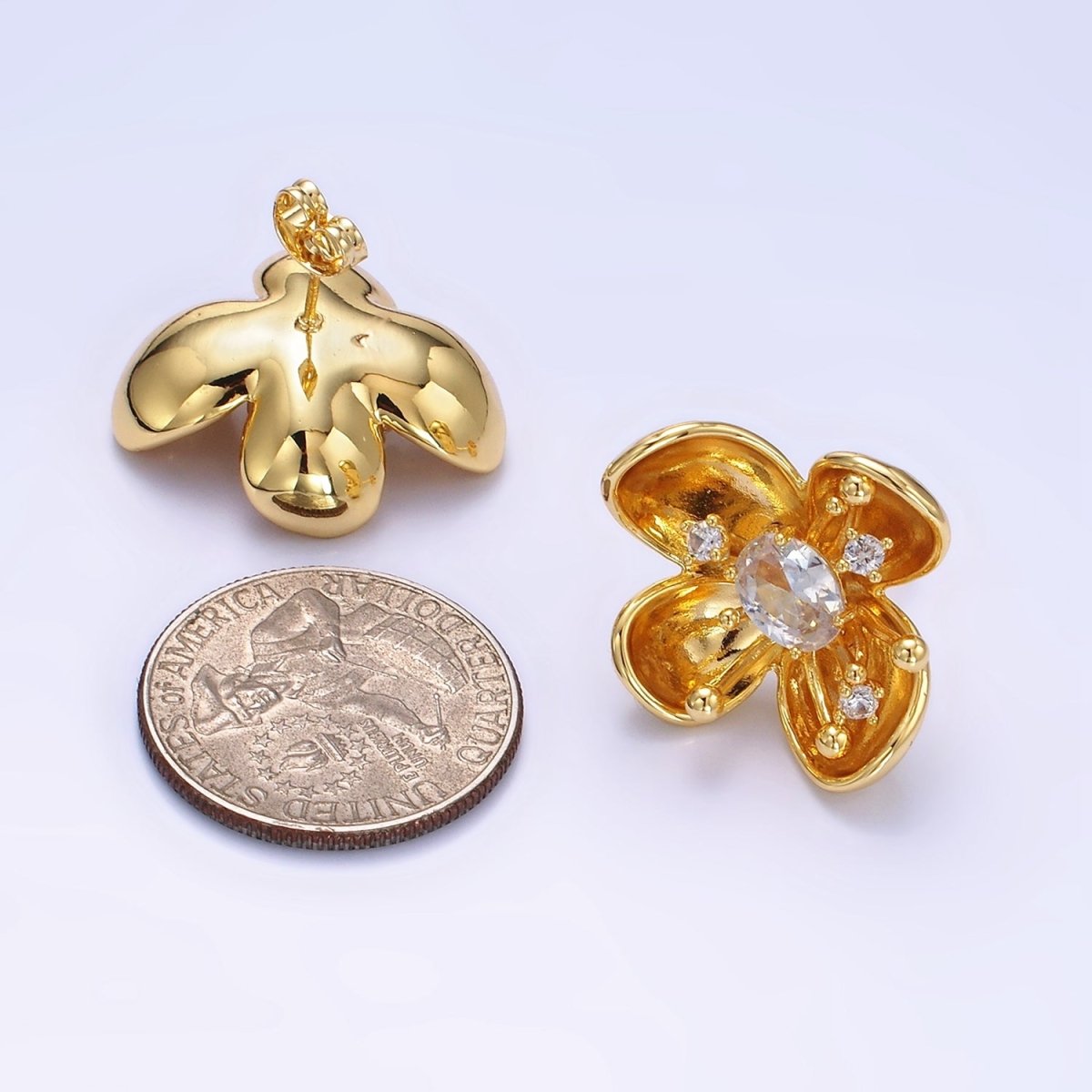 24K Gold Filled CZ Bud Foil Flower Stud Earrings | AB1401