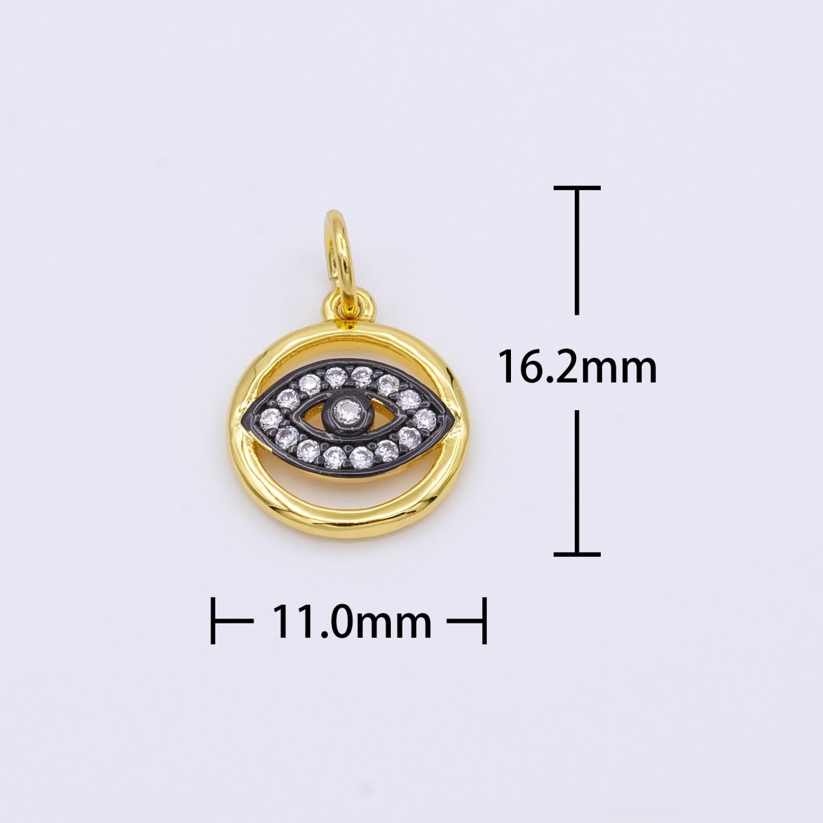 24K Gold Filled CZ Evil Eye Round Charm | AC952
