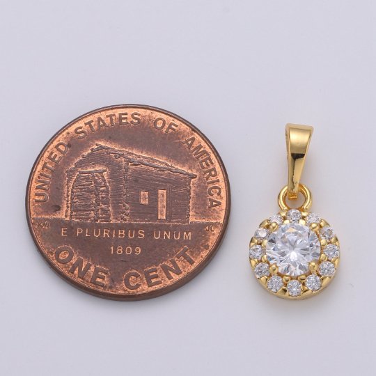 24K Gold Filled Dainty Delicate Round Shape Cubic Zirconia Necklace Pendant Bracelet Earring Charm for Jewelry Making 17mmx9mm, J-222