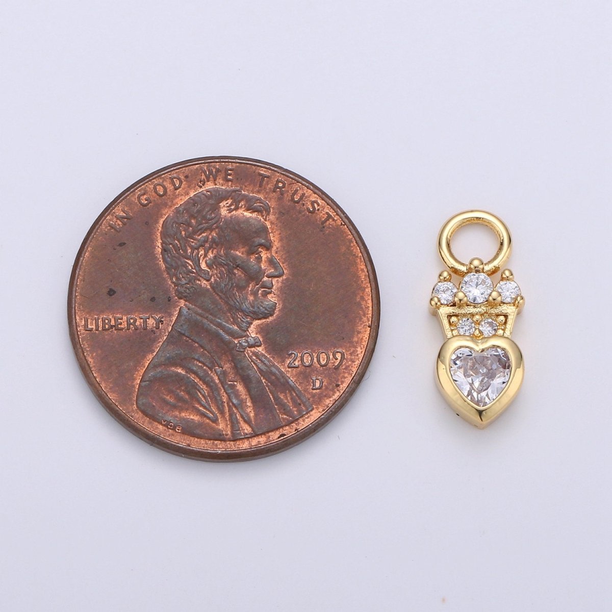 24K Gold Filled Dainty Heart Love Charm with Micro Pave Cubic Zirconia CZ Stone for Crown Necklace or Bracelet Component C-933 C-934