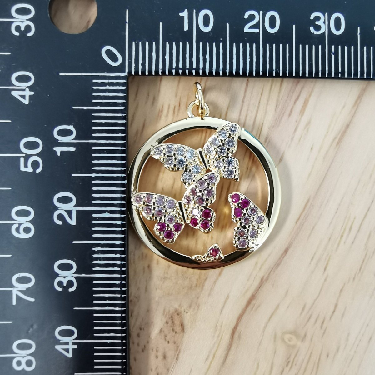 24K Gold Filled Dainty Pink Butterfly Micro Pave CZ Charms, Multi color Cubic Zirconia Charm Bracelet Earring Necklace for Jewelry Making D-496