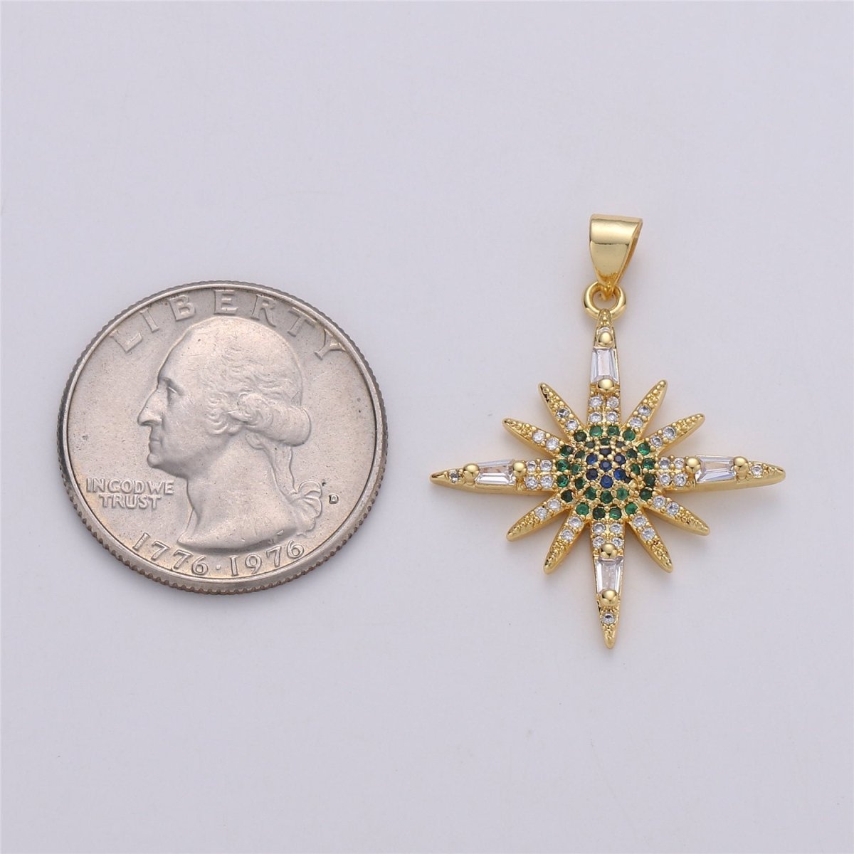 24K Gold Filled Dainty Sunburst Shining Star with Micro Pave Multi Color Cubic Zirconia CZ Stone for Necklace or Earrings I-572