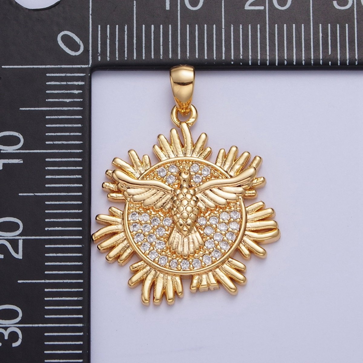 24K Gold Filled Eagle Bird Medallion Micro Pave Pendant For Jewelry Making X-446