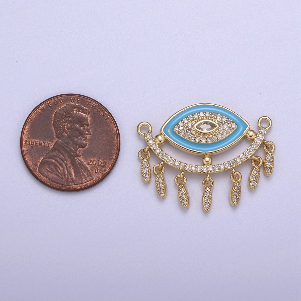 24K Gold Filled Evil Eye Charm Connector for Necklace Pendant Dangle CZ Eye Link Connector Double Bail F-253