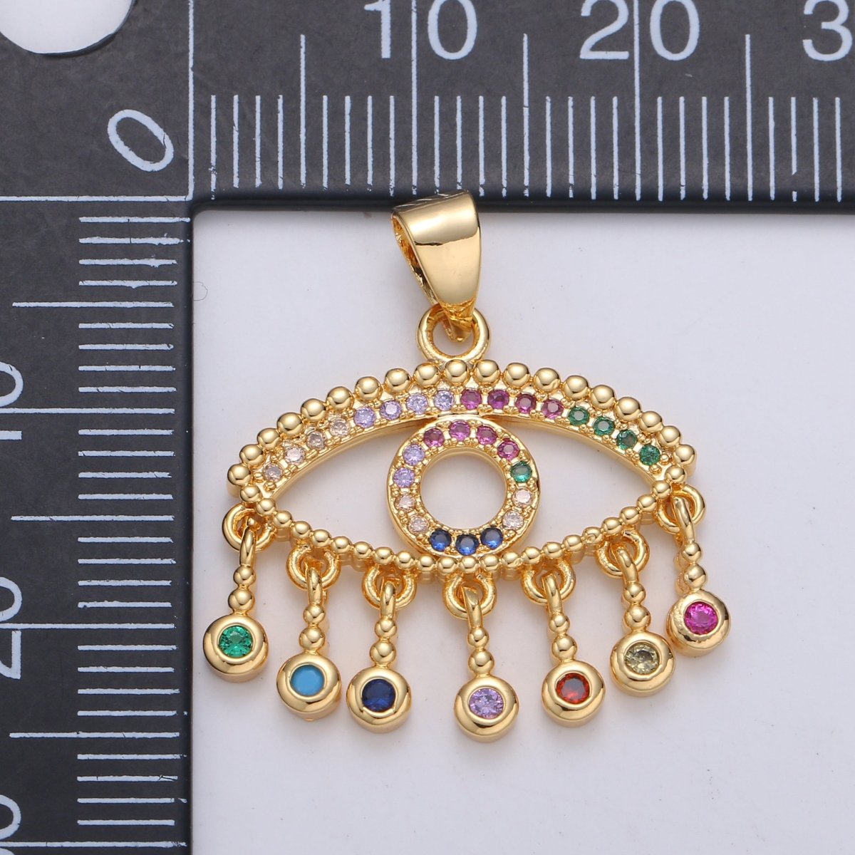 24K Gold Filled Evil Eye Charm Necklace with Micro Pave Cubic Zirconia CZ Stone Bezel Set for Statement Amulet Necklace Jewelry J-266