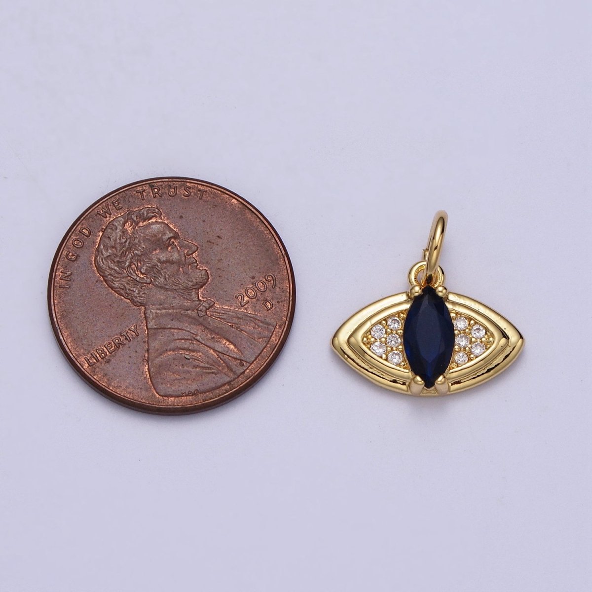 24K Gold Filled Evil Eye Micro Paved Blue Marquise CZ Protection Charm E-453