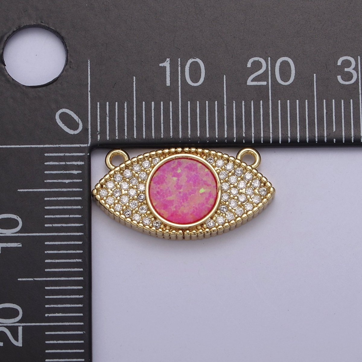 24K Gold Filled Evil Eye Opal Charm Connector, Evil Eye Link Connector CZ Greek Eye White / Blue / Pink F-791 F-788 F-789
