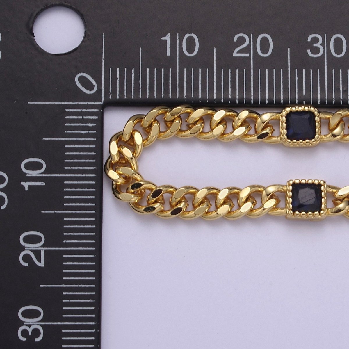 OS 24K Gold Filled Flat Curb Chain with Rectangle CZ Cubic Zirconia Connector, Unfinished Chain by Meter For Jewelry Making | WA-1492 WA-1493 WA-1494 Clearance Pricing