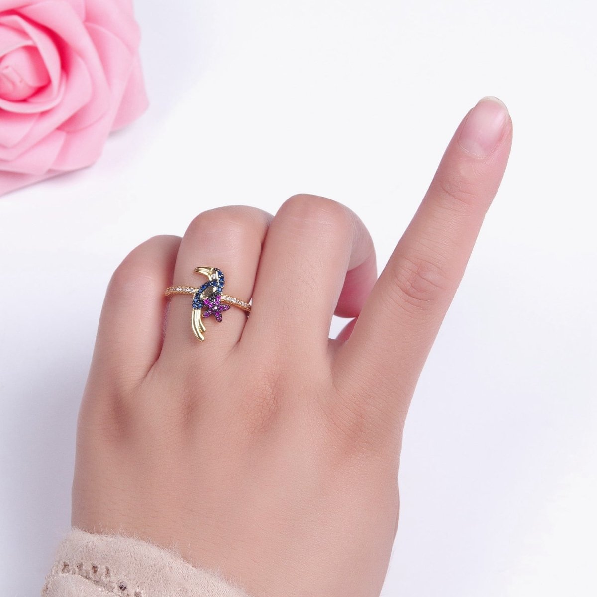 24K Gold Filled Forest Jungle Bird Animal Adjustable Ring O-794