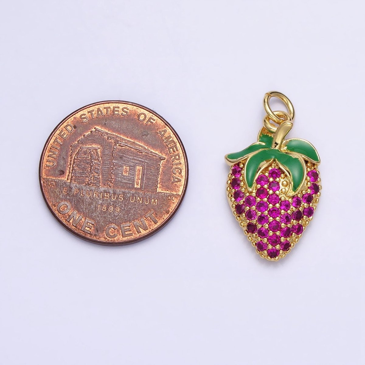 24K Gold Filled Fuchsia Micro Paved CZ Strawberry Fruit Add-On Charm | AA214