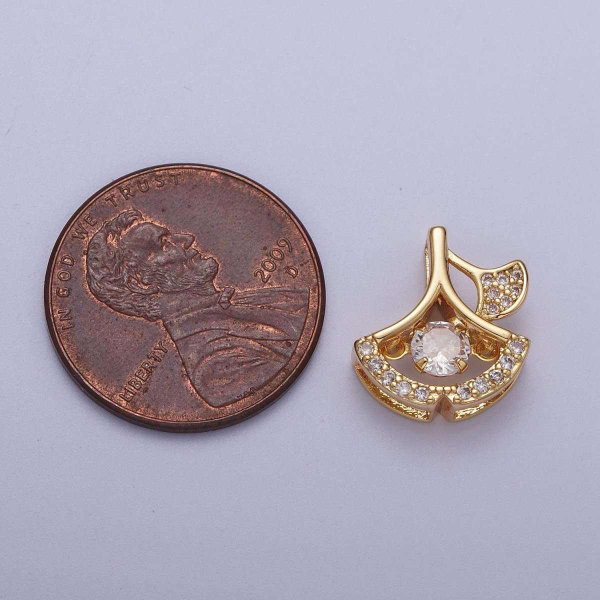 24K Gold Filled Geometric Leaf Dangle Micro Paved CZ Pendant I-038