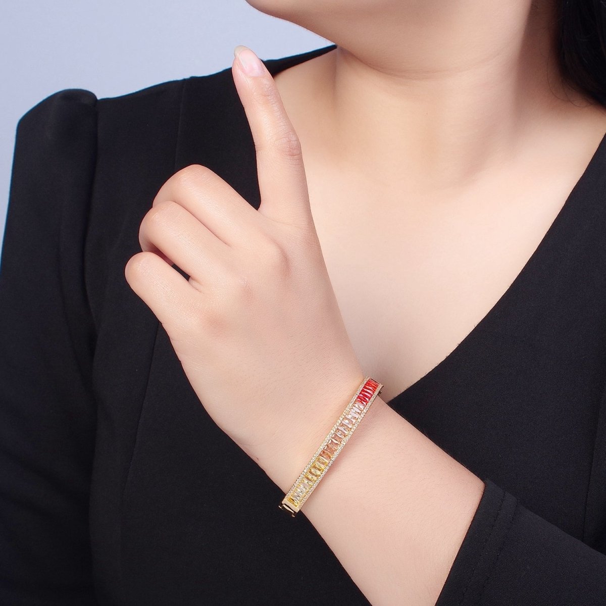 24K Gold Filled Gradient Baguette CZ Bracelet Bangle, Ombre Tennis Bracelet | WA-978 WA-979 WA-980 WA-981 Clearance Pricing