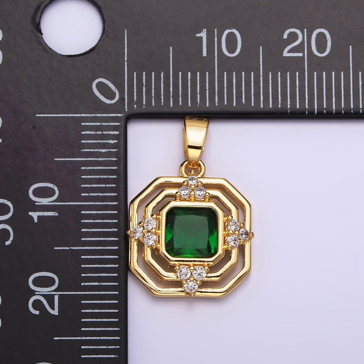 24K Gold Filled Green CZ Triangle Triple Frame Hexagonal Pendant | AA566