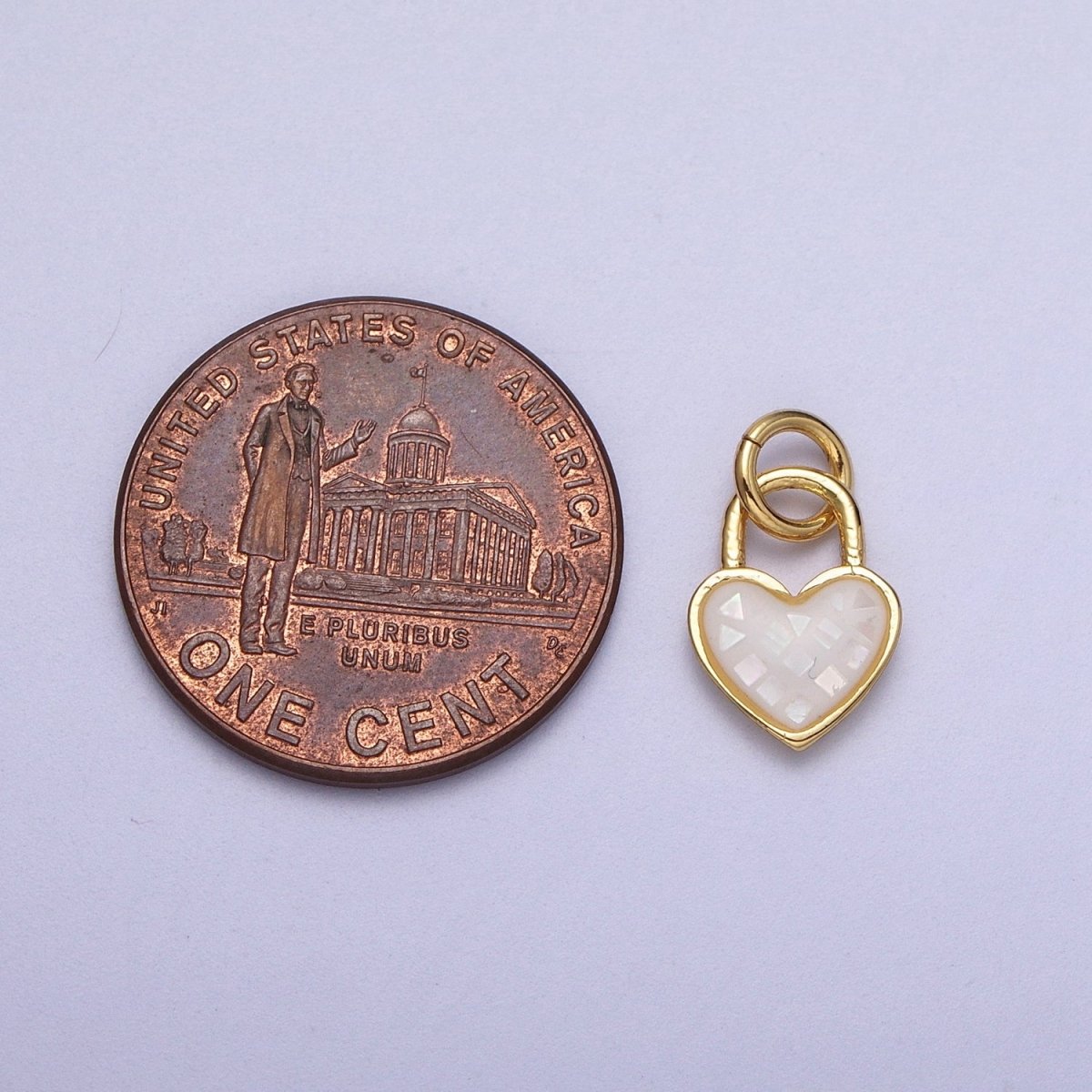 24K Gold Filled Heart Padlock Teal, Green, Pink, Abalone, White Shell Opal Charm E-455 E-460 E-490 E-509