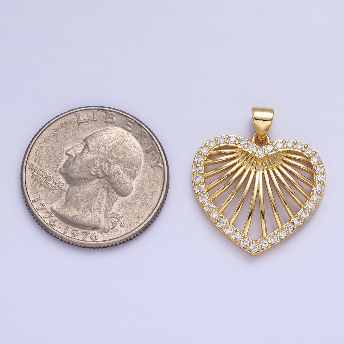 24K Gold Filled Heart Valentine Lined Micro Paved CZ Open Pendant | AA344