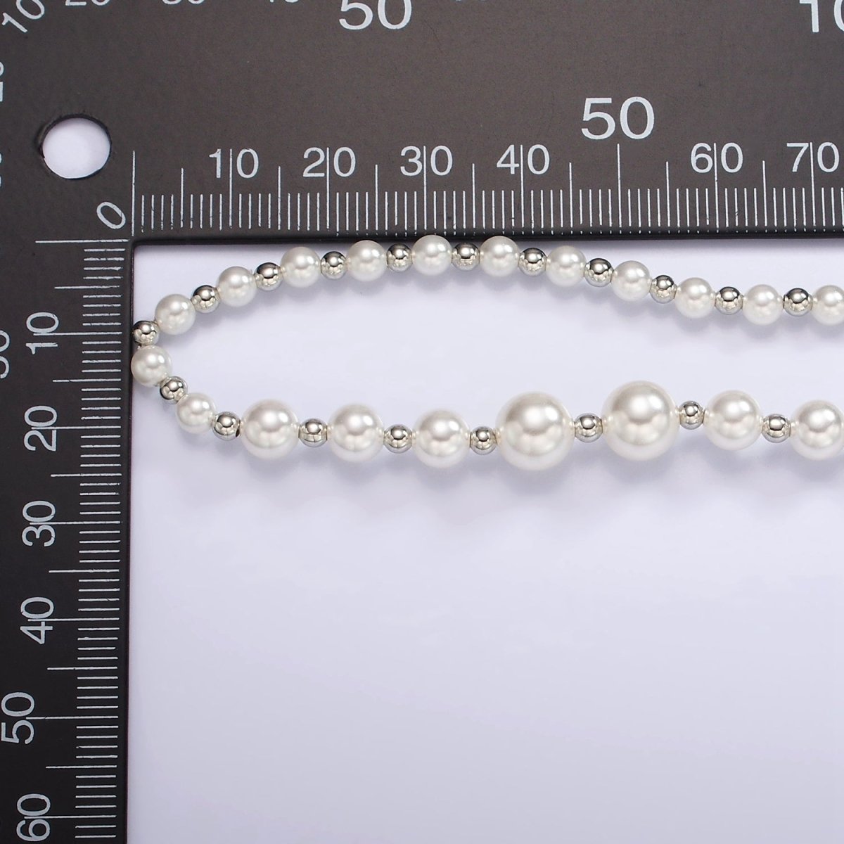 24K Gold Filled Irregular Round Shell Pearl Silver Bead 20 Inch Layering Mixed Metal Necklace | WA-2329 Clearance Pricing