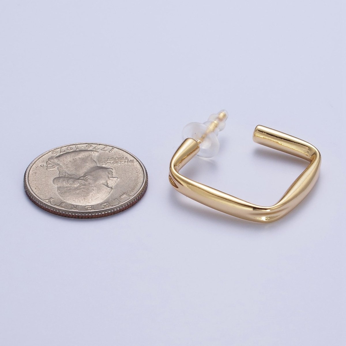 24K Gold Filled J Shaped Boxy Block Hoop Stud Geometric Earrings | AD-543
