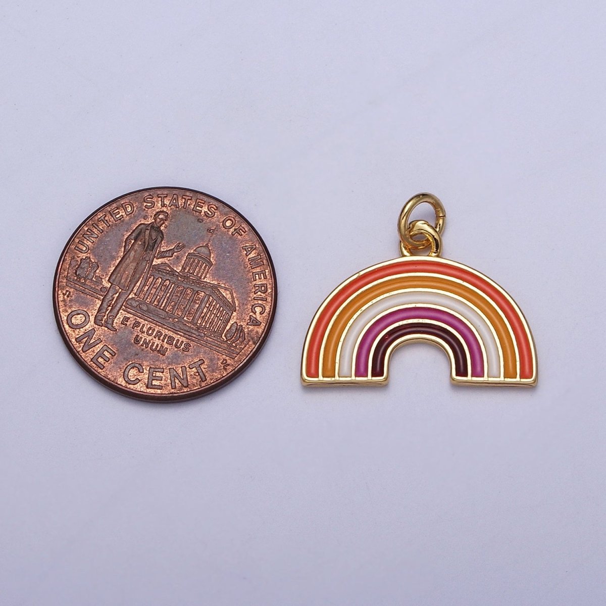 24K Gold Filled Lesbian LGBTQ Pride Flag Gradient Enamel Rainbow Charm For Jewelry Making AG-111