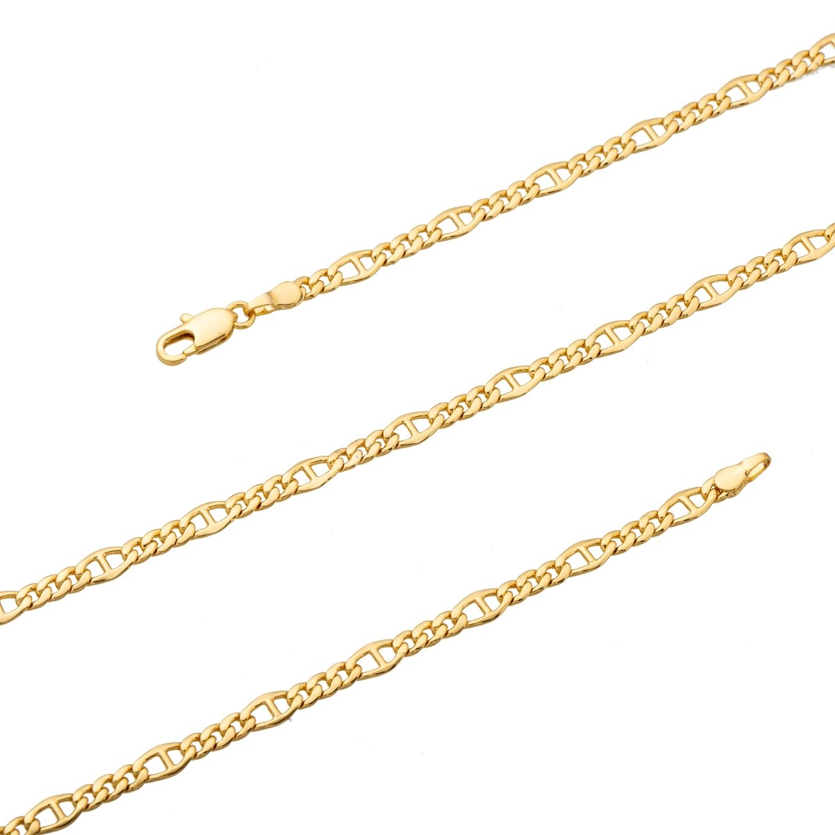 24K Gold Filled Mariner Chain Necklace, 23.5Inch Mariner Finished Chain Necklace For Jewelry Making, 4mm Width Mariner Necklace w/ Lobster Clasps | CN-157 Clearance Pricing