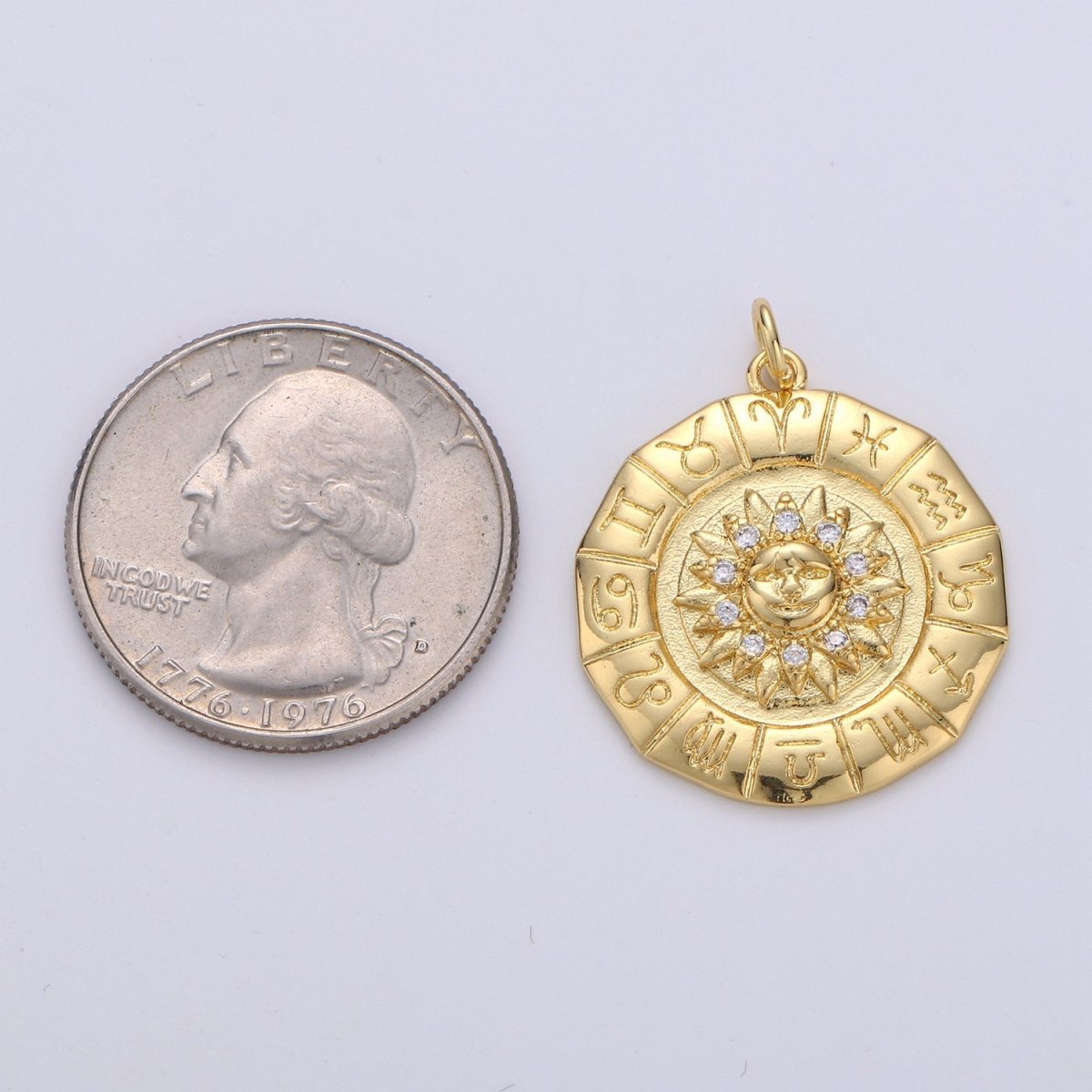 24k Gold Filled Micro Pave Astrology Charm, Cubic Sun Pendant Charm, Zodiac Gold Filled Charm, For DIY Necklace Bracelet Earring D-239