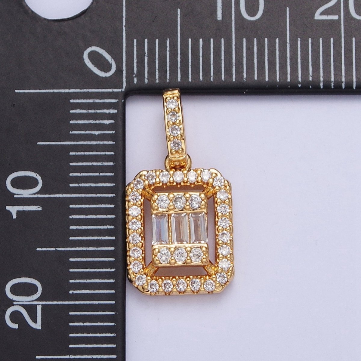 24K Gold Filled Micro Pave Baguette Pendant Charm For Jewelry Making X-455