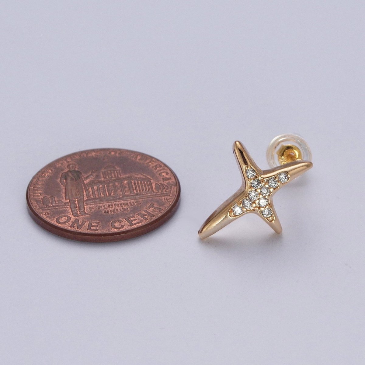 24K Gold Filled Micro Pave Clear Cubic Zirconia CZ Cross X Stud Earrings P-431