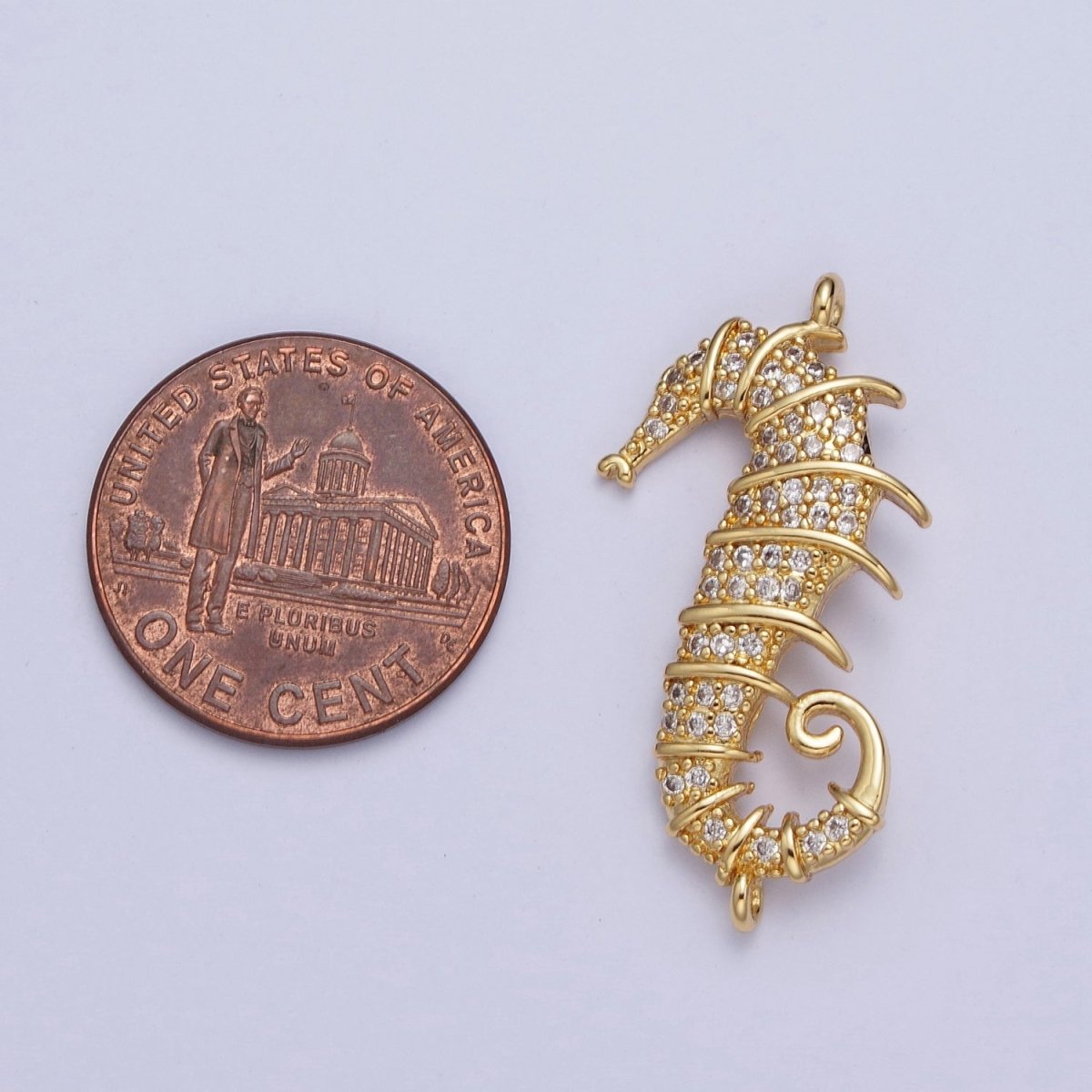 24K Gold Filled Micro Pave Clear Cubic Zirconia Seahorse Ocean Sea Wildlife Animal Connector Charm For Jewelry Making G-884