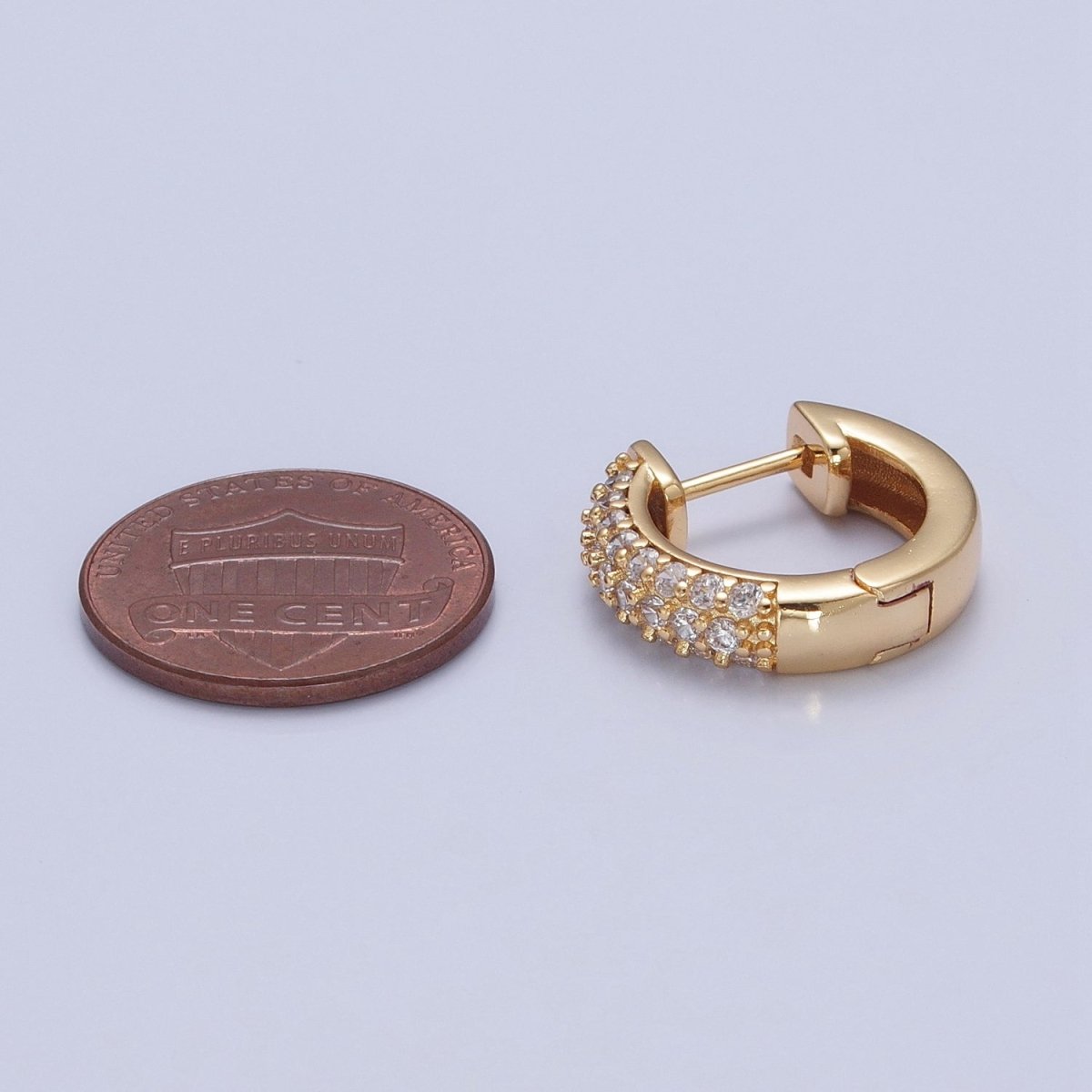 24K Gold Filled Micro Pave Clear CZ Huggie Hoops Earrings, P-360