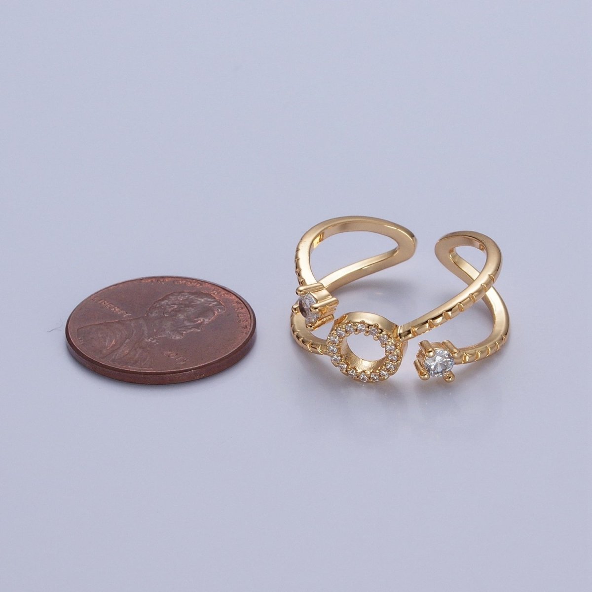 24K Gold Filled Micro Pave CZ Round Double Band Ring in Silver & Gold O-2279 O-2280