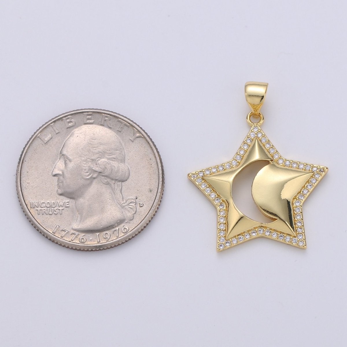 24k Gold Filled Micro Pave CZ Star Pendant Charm, Crescent moon Pendant Charm, Gold Filled Celestial Pendant, For DIY Jewelry Making I-725