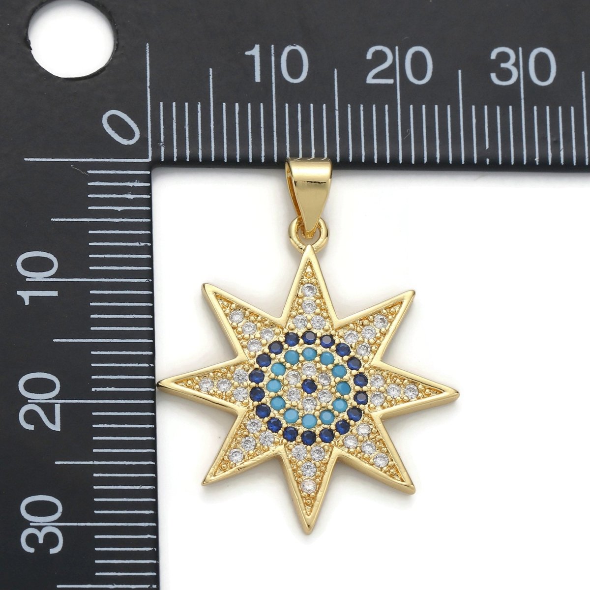 24k Gold Filled Micro Pave CZ Star Solar Pendant Charm, Micro Pave CZ Star Solar Pendant Charm, For DIY Jewelry I-623