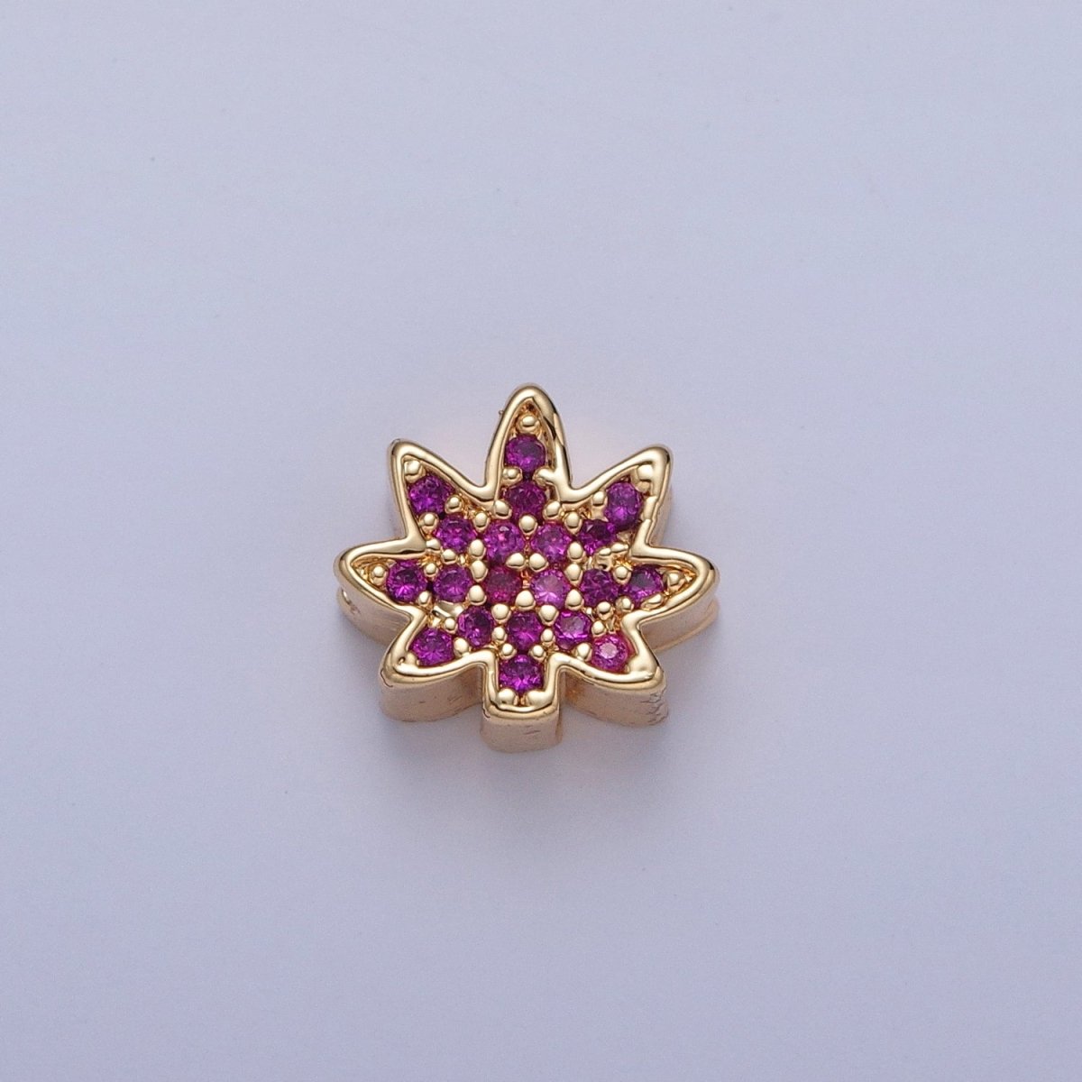 24K Gold Filled Micro Pave Forest Leaf Bead, Multicolor CZ Cubic Zirconia Mother Nature Plant Leaves W-892-W-897