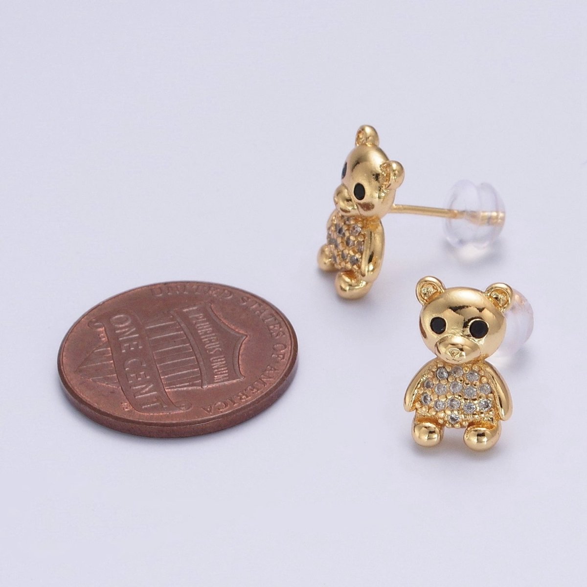 24K Gold Filled Micro Pave Gold Teddy Bear Stud Earrings P-320