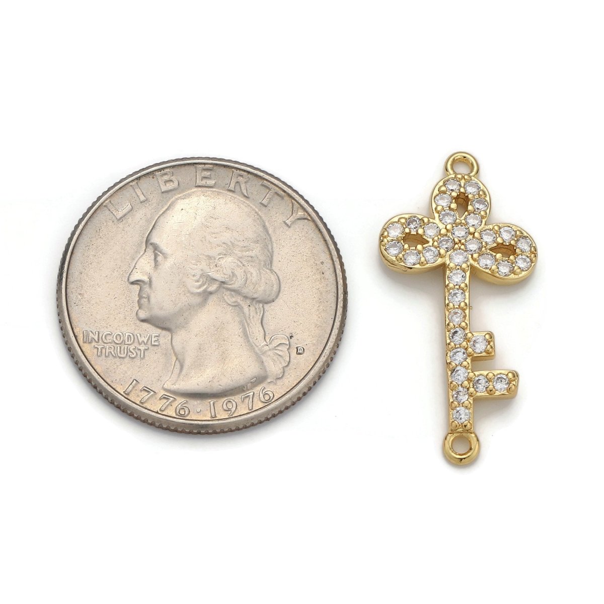 24k Gold Filled Micro Pave Key Charm, Cubic Zirconia Key Pendant Charm, Gold Filled Charm, For DIY Jewelry D-034