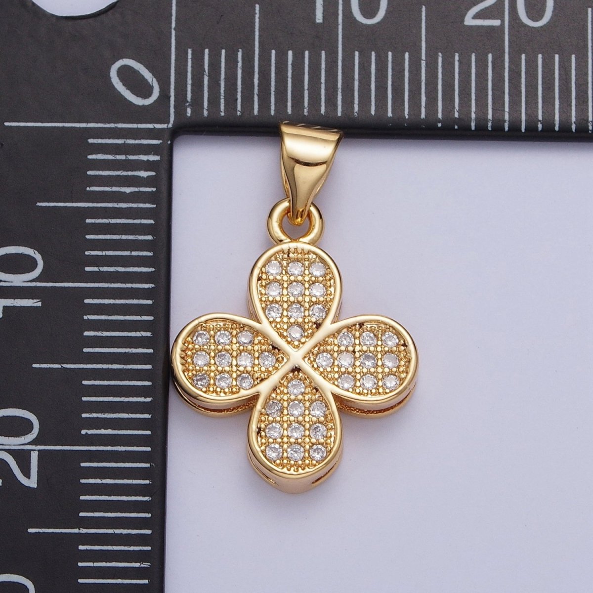 24K Gold Filled Micro Pave Leaf Four Leaf Clover Plant Pendant For Jewelry Making X-444