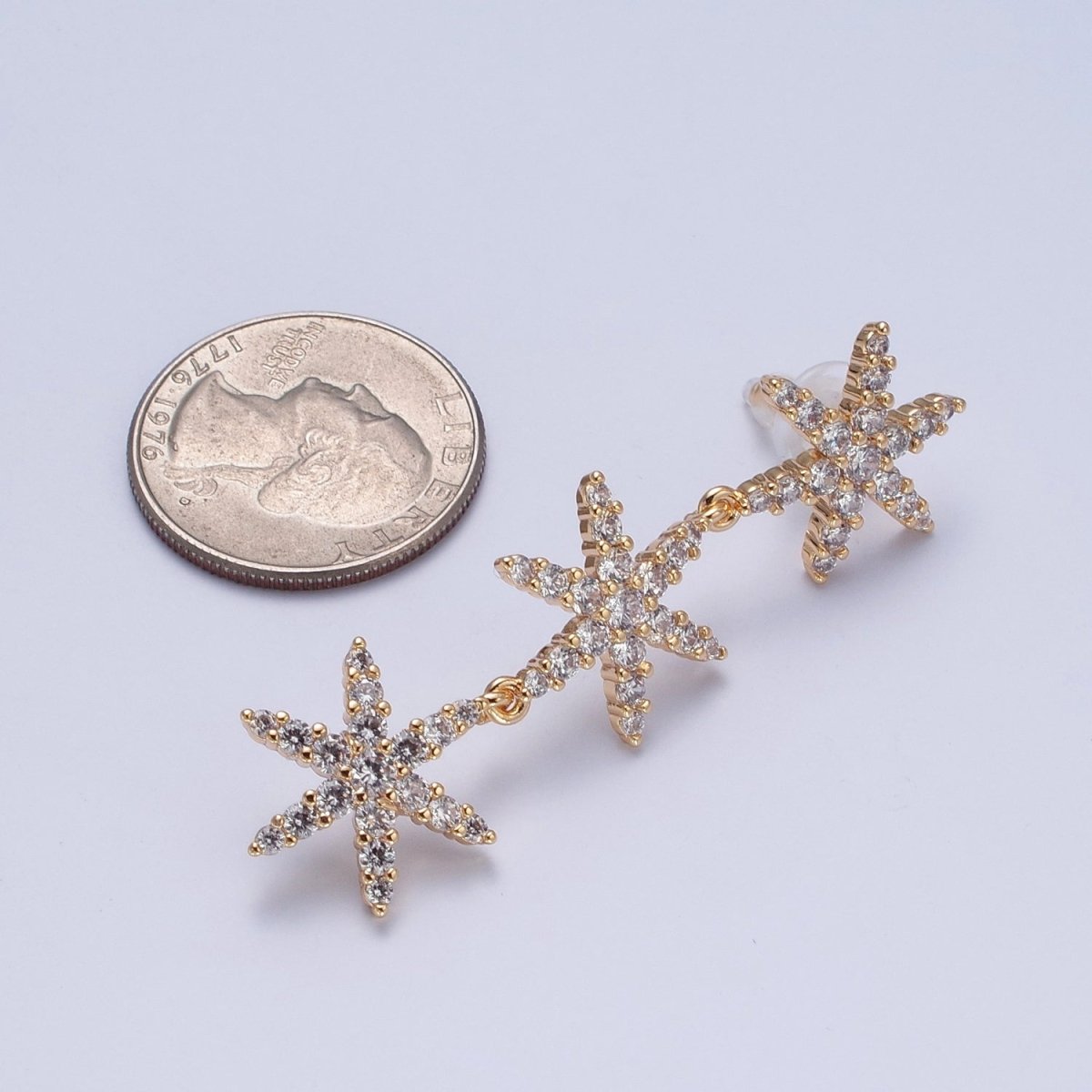 24K Gold Filled Micro Pave Star Dangle Stud Earrings P-314