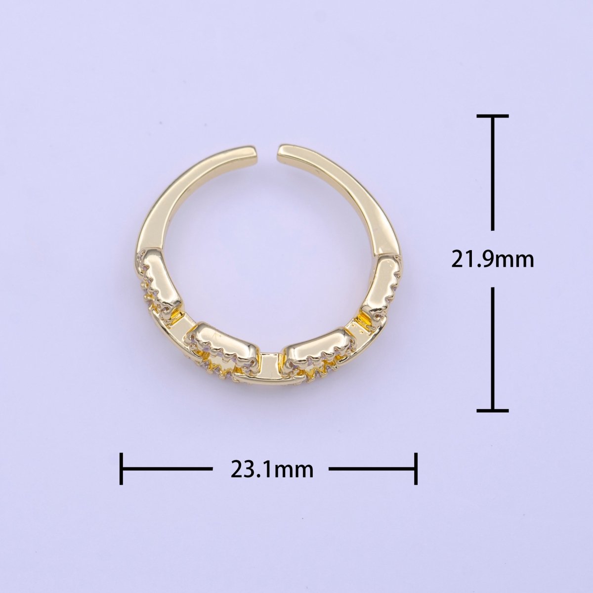 24K Gold Filled Micro Paved Cable Link Chain Adjustable Ring | O-126