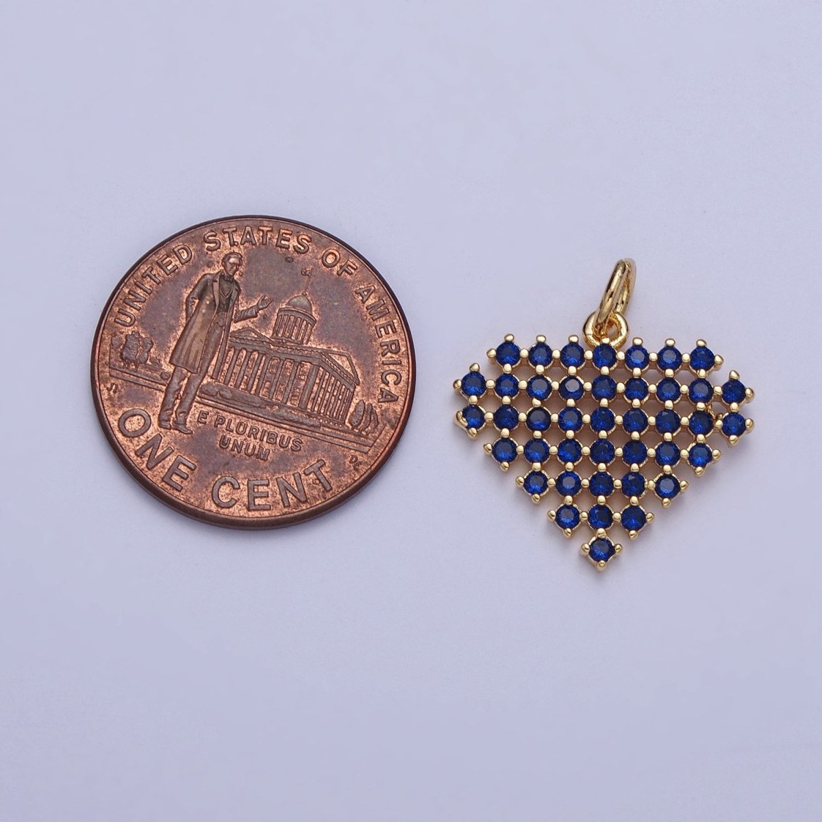 24K Gold Filled Micro Paved Clear, Purple, Fuchsia, Pink, Green, Blue Heart Diamond Charm | X-809 - X-814