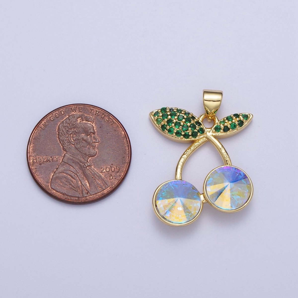 24K Gold Filled Micro Paved Cubic Zirconia Cherry Fruit Pendant | X-409-X-414 X-530
