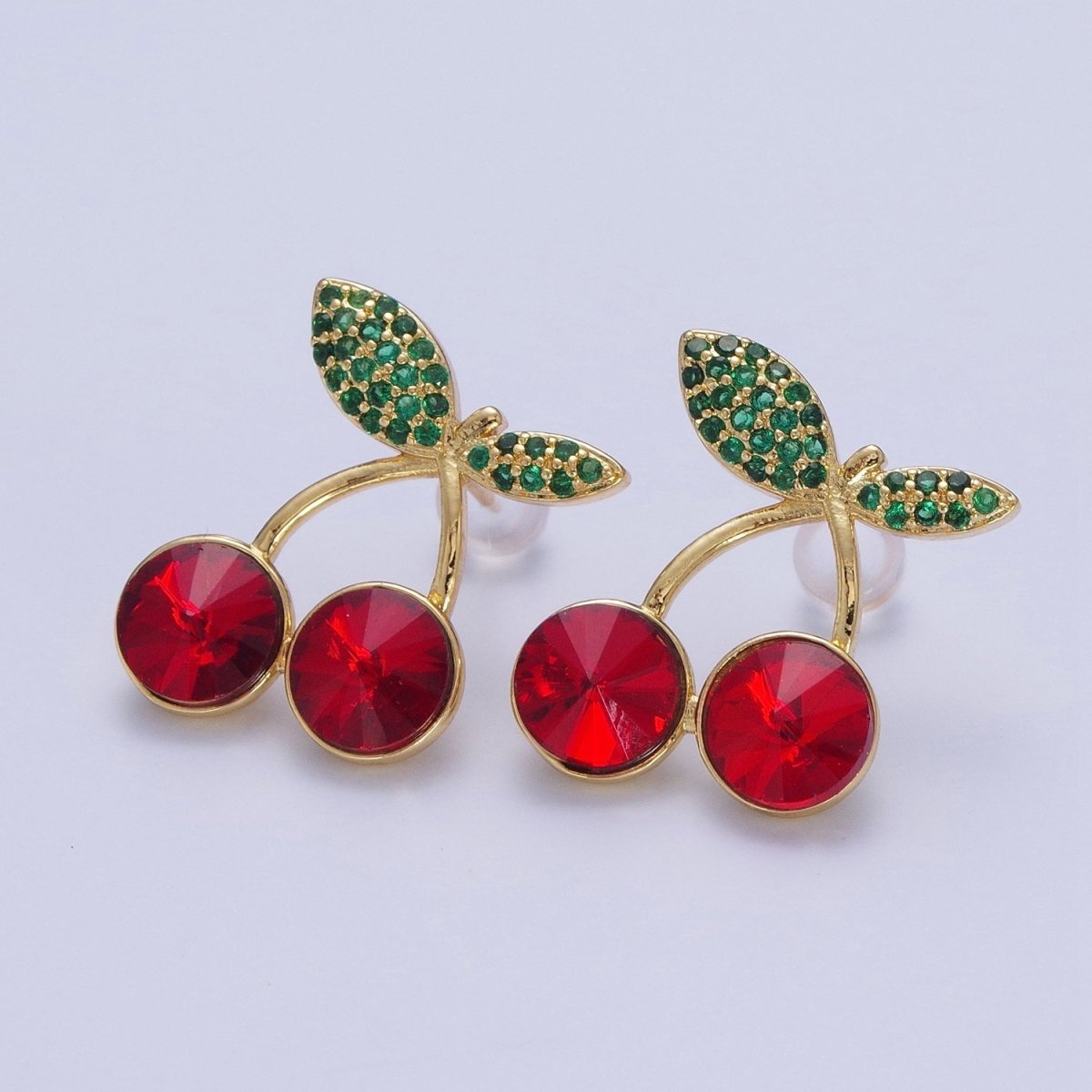 24K Gold Filled Micro Paved Cubic Zirconia Cherry Fruit Stud Earrings P-411-P-413