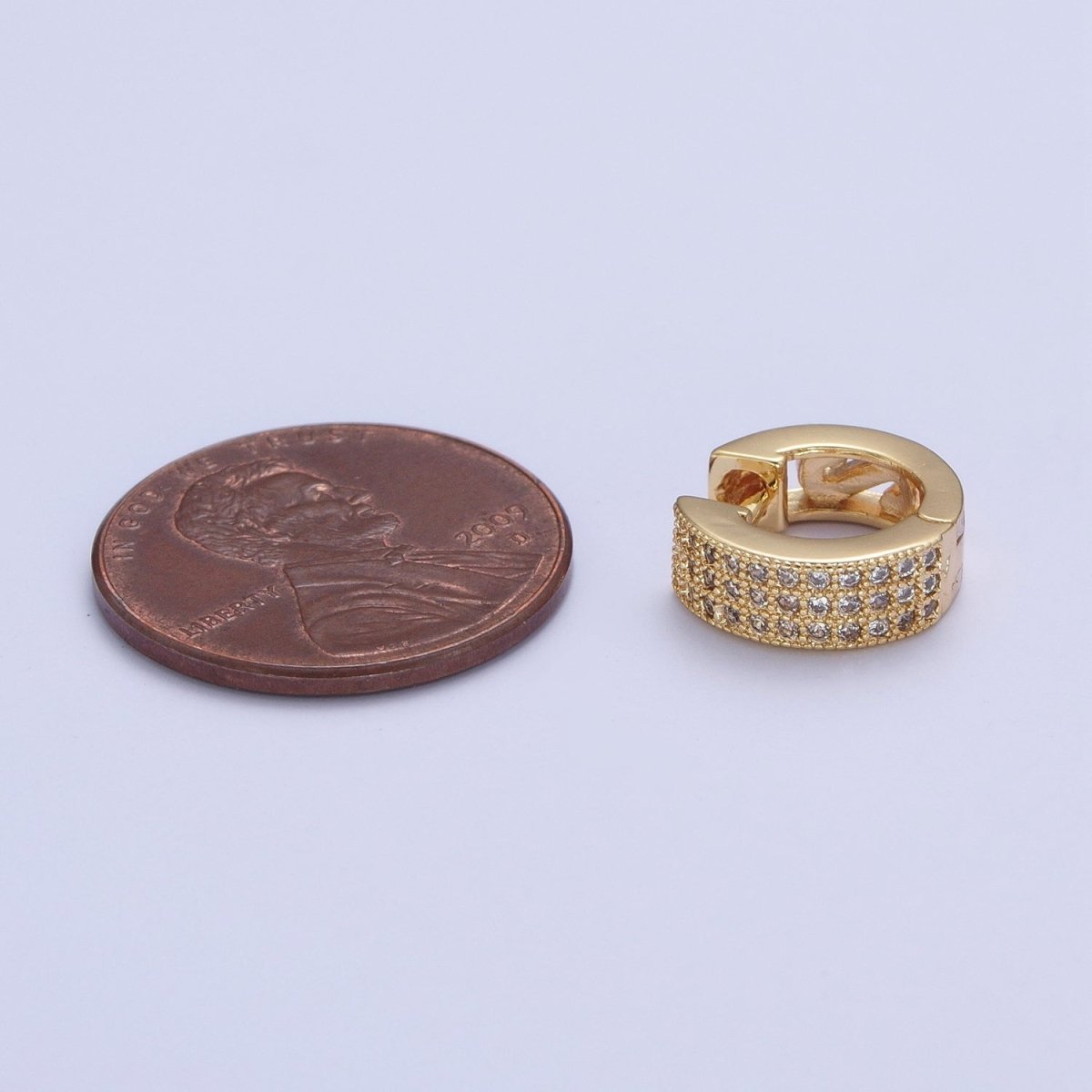 24K Gold Filled Micro Paved Cubic Zirconia Wide Huggie Hoop Earrings | T-106