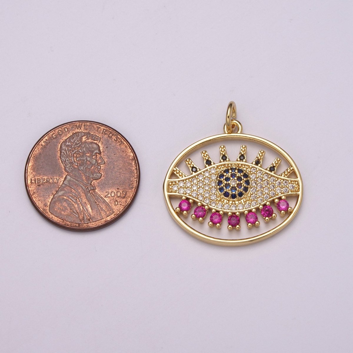 24K Gold Filled Micro Paved CZ Evil Eye Amulet Protection Charm | M-922