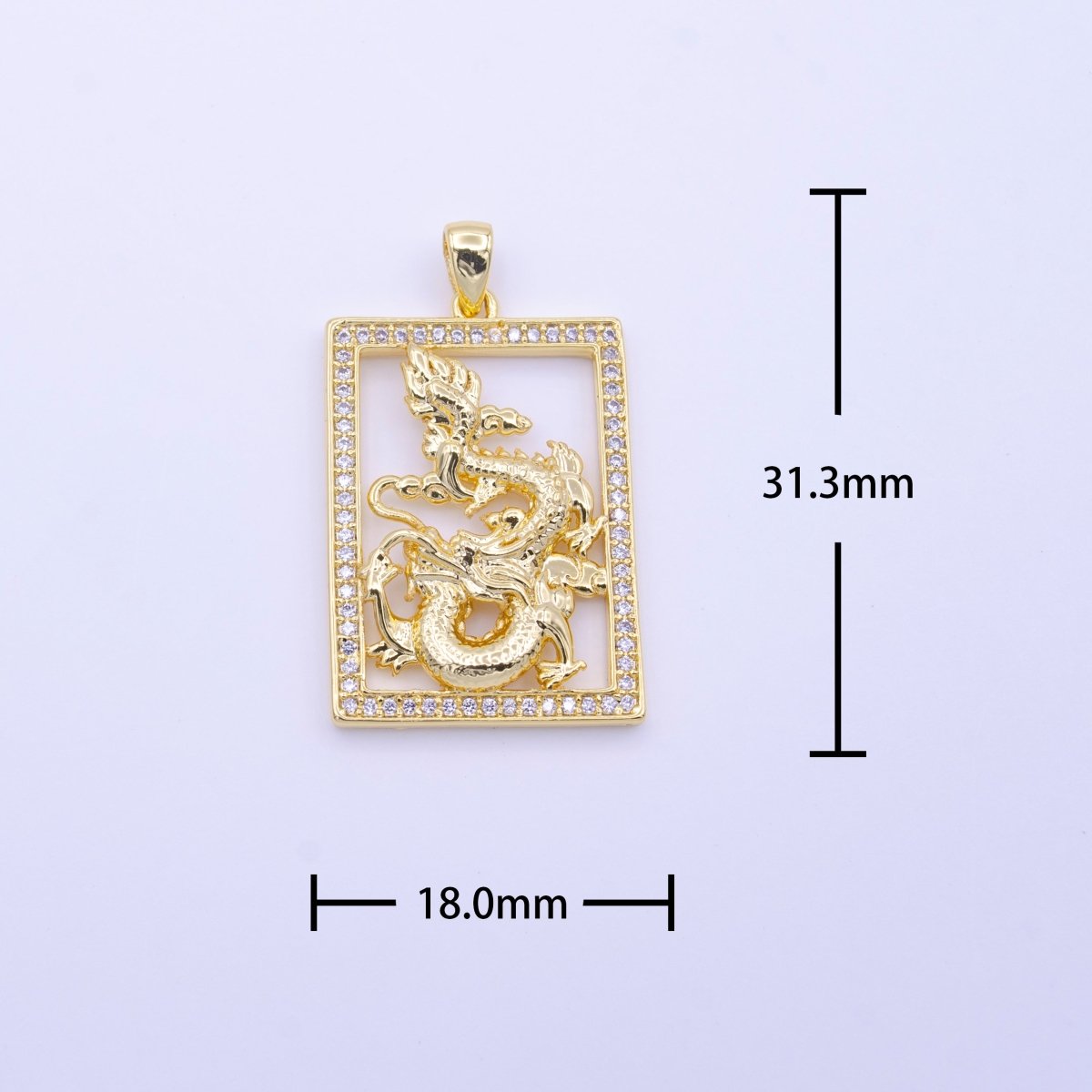 24K Gold Filled Micro Paved CZ Frame Gold Chinese Dragon Pendant | AA511