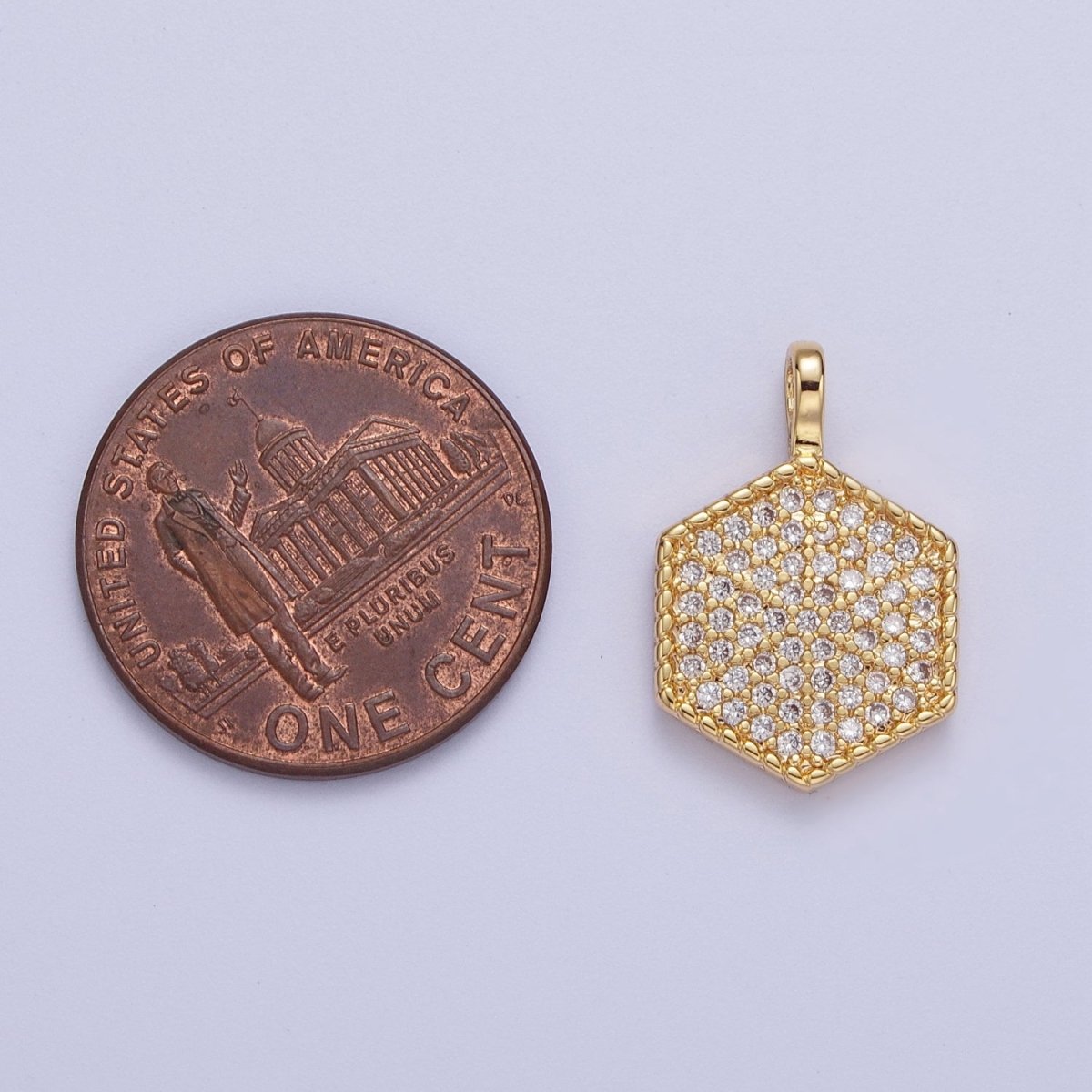 24K Gold Filled Micro Paved CZ Geometric Hexagonal Pendant For Jewelry Making H-466