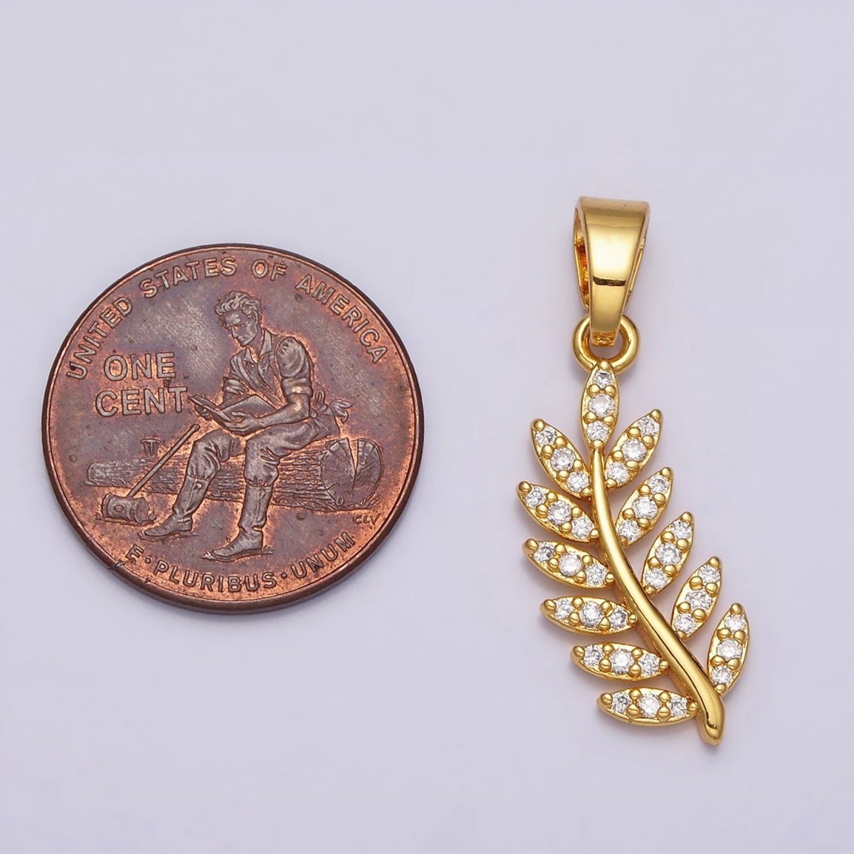 24K Gold Filled Micro Paved CZ Olive Leaf Plant Nature Pendant in Gold & Silver | AA473 AA474