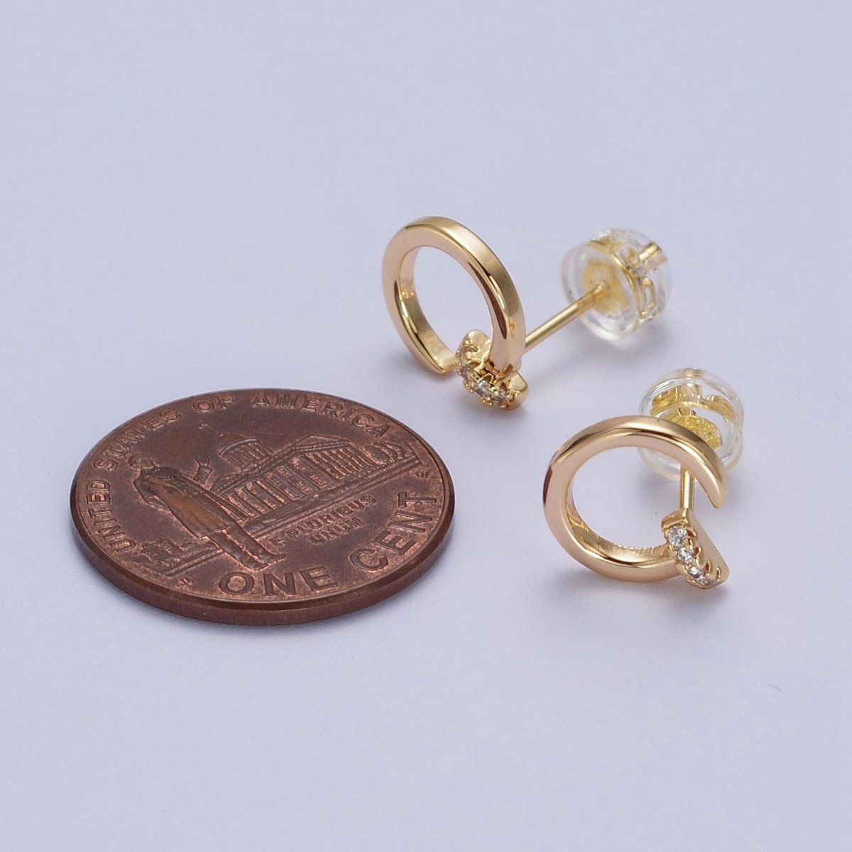 24K Gold Filled Micro Paved CZ Spiral Nail Stud Earrings | AD-102