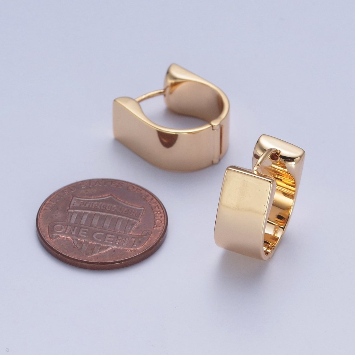 24K Gold Filled Minimalist Geometric Thick Huggie Hoops Earrings P-313