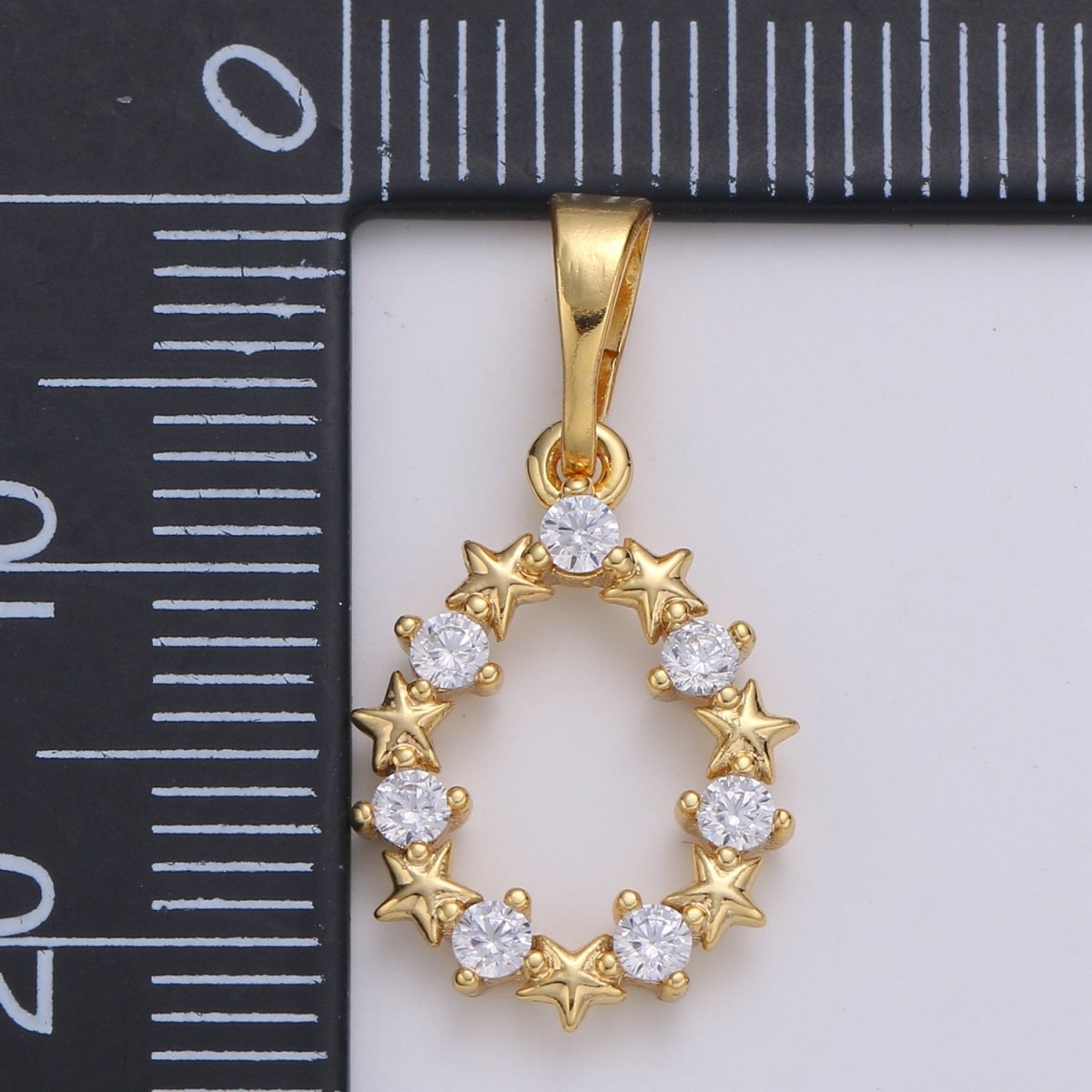 24K Gold Filled Moon And Star cubic Wreath Charm, Micro Pave CZ Oval Pendant, Pendant, J-224